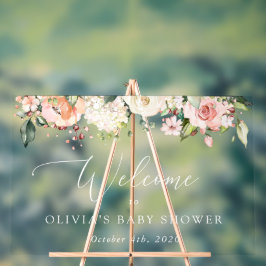 Rosa Blume, weiße Blume, Babydusche Empfang Acrylschild