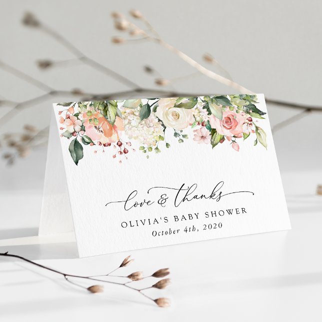 Rosa Blume, weiße Blume, Boho, Babydusche Dankeskarte (Von Creator hochgeladen)