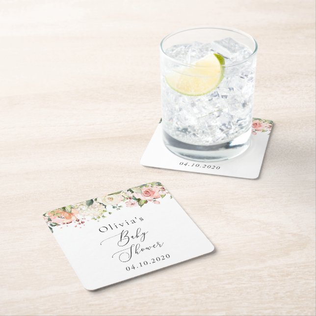 Rosa Blume, weiße Blume, Boho, Babydusche Rechteckiger Pappuntersetzer (Vor Ort)