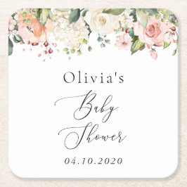 Rosa Blume, weiße Blume, Boho, Babydusche Rechteckiger Pappuntersetzer