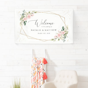 Rosa Blume, weiße Blume, Boho, Begrüßung Banner