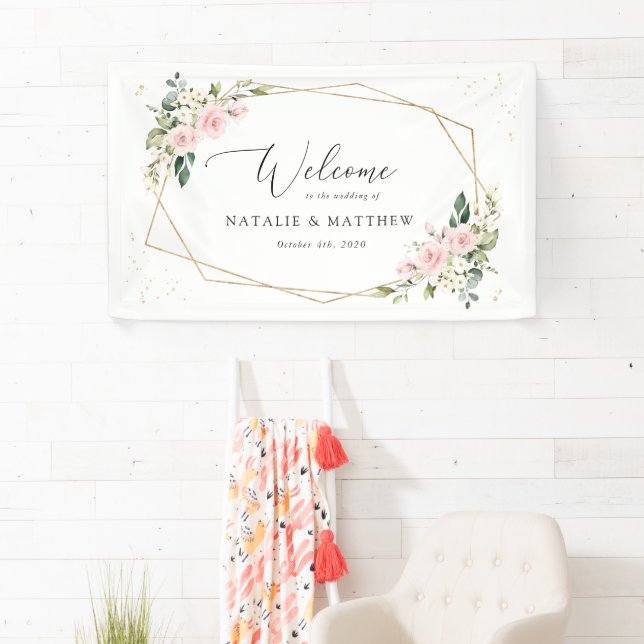 Rosa Blume, weiße Blume, Boho, Begrüßung Banner (Insitu)