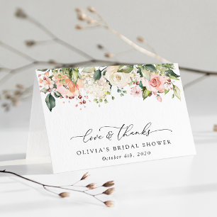 Rosa Blume, weiße Blume, Boho, Brautparty Dankeskarte