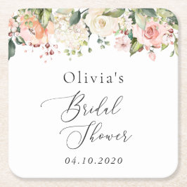 Rosa Blume, weiße Blume, Boho, Brautparty Rechteckiger Pappuntersetzer