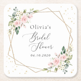 Rosa Blume, weiße Blume, Boho, Brautparty Rechteckiger Pappuntersetzer