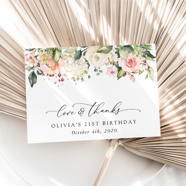 Rosa Blume, weiße Blume, Boho, Geburtstag Dankeskarte (Von Creator hochgeladen)