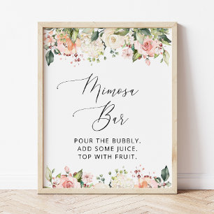Rosa Blume, weiße Blume, Boho, Mimosa Bar Poster