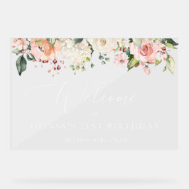 Rosa Blume, weiße Blume, Geburtstagswillkommen Acrylschild