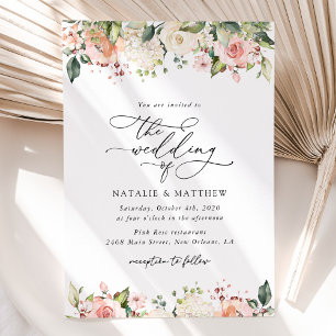 Rosa Blume, weiße Blume, Grünpflanzen, Hochzeit Einladung