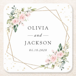 Rosa Blume, weiße Blume, Grünpflanzen, Hochzeit Rechteckiger Pappuntersetzer