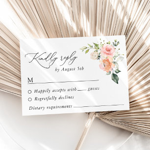Rosa Blume, weiße Blume, Grünpflanzen, Hochzeit RSVP Karte