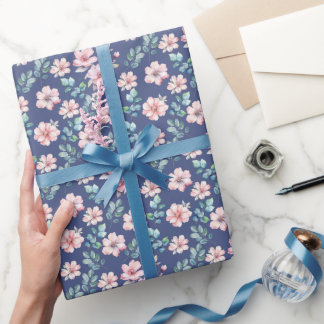 Rosa Blume: Weißes blaues Wrapping Paper Geschenkpapier