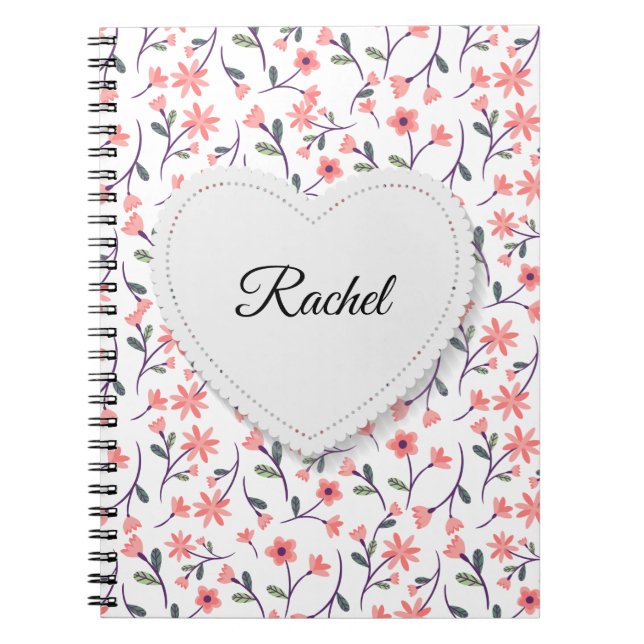 Rosa Blume Weißes Herz Geschenk Journal Note Book Notizblock (Vorderseite)