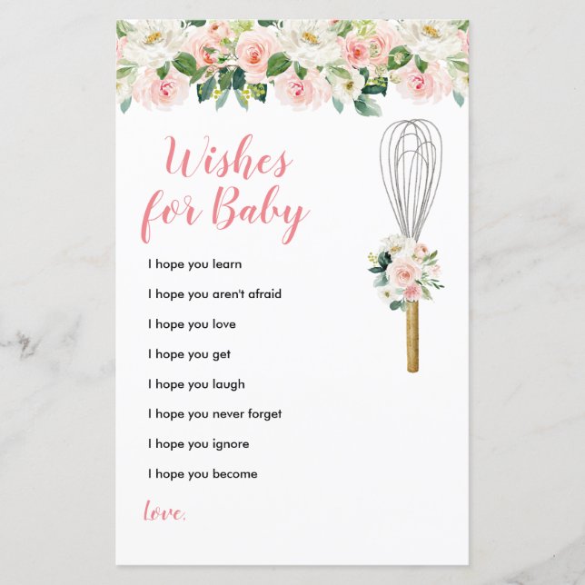 Rosa Blume Wünsche für Babygrün (Vorderseite)