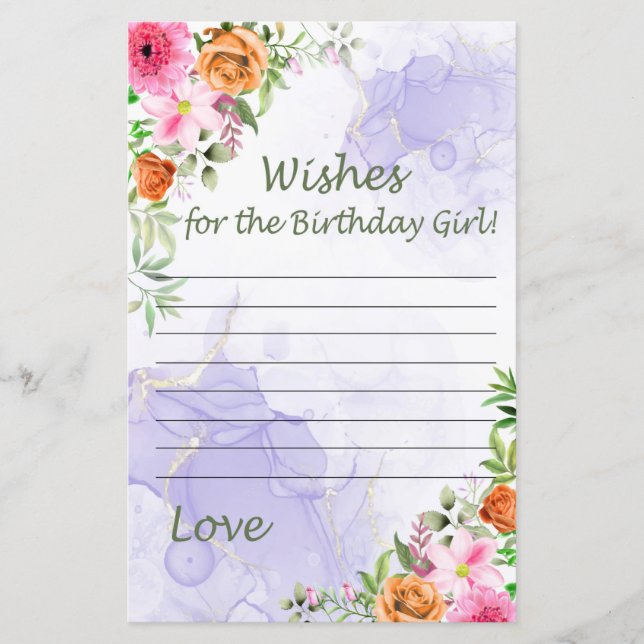 Rosa Blume Wünsche für Geburtstagsmädchen (Vorderseite)