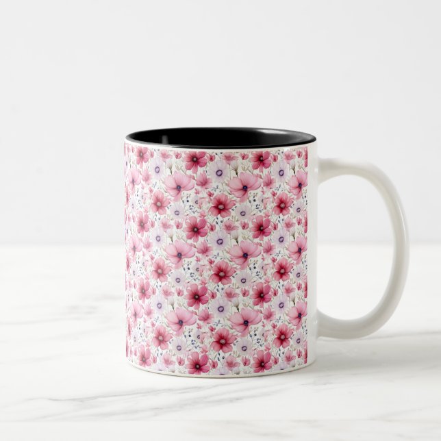 Rosa Blume Zweifarbige Tasse (Rechts)