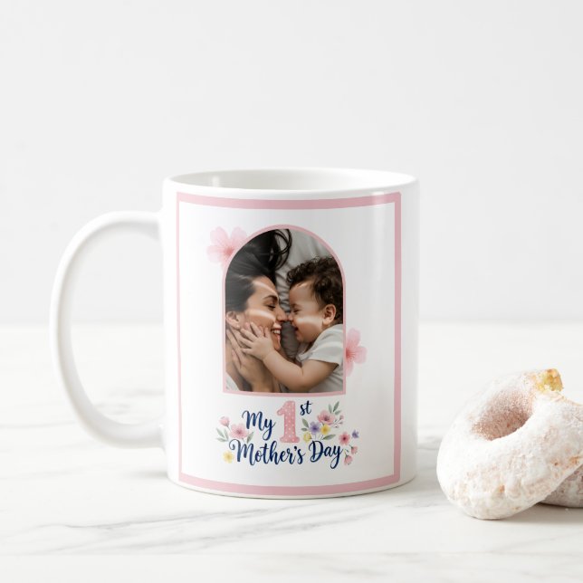 Rosa Blumen 1. Muttertag Individuelles Erinnerungs Kaffeetasse (Mit Donut)