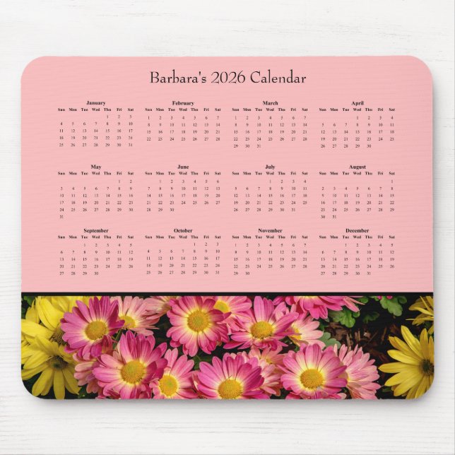 Rosa Blumen: 2026 Kalender anpassen Mousepad (Vorne)