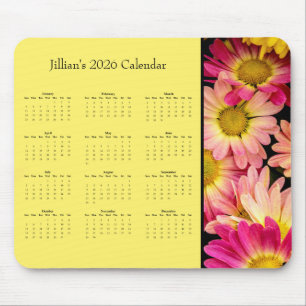 Rosa Blumen: Anpassbarer Kalender für das ganze Ja Mousepad
