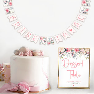Rosa Blumen-Aquarell-Hochzeits-Wimpelkette-Banner Wimpelkette