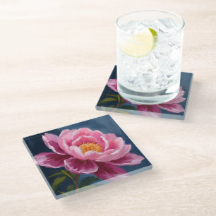 Rosa Blumen-Aquarellmalerei Glasuntersetzer