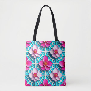 Rosa Blumen auf einem geometrischen blauen Hinterg