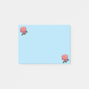 Rosa Blumen auf hellblauen Dingen zu tun Post-it Klebezettel