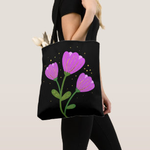 Rosa Blumen auf schwarzer Taschen-Tasche