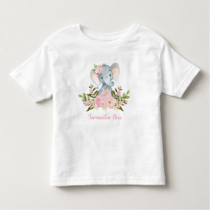 Rosa Blumen-Baby-Elefant-Geburtstags-Kleinkind-T - Kleinkind T-shirt