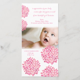 Rosa Blumen-Baby-Geburt danken Ihnen Foto-Karte Dankeskarte