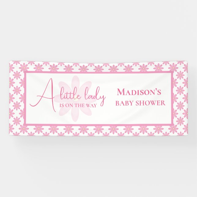 Rosa Blumen-Baby-Party  Banner (Horizontal)