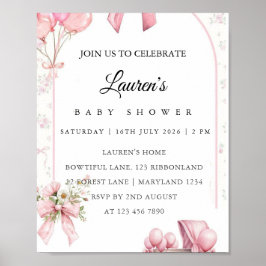 Rosa Blumen-Baby-Shower-Einladungsplakat Poster