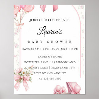 Rosa Blumen Baby Shower Einladungsplakat Poster