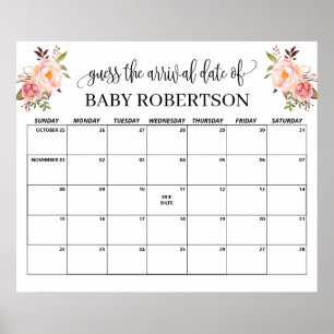 Rosa Blumen Baby Shower Geschätzter Termin Kalende Poster