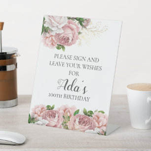 Rosa Blumen Bitte unterschreiben Sie Ihre Geburtst Sockelschild