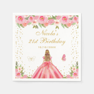 Rosa Blumen Blond Haar Prinzessin Geburtstagsfeier Serviette