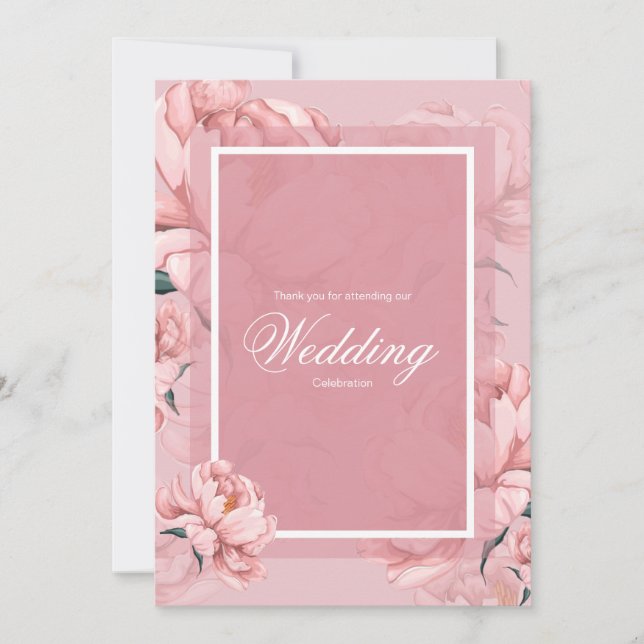 Rosa Blumen Blume Hochzeit Dankeschön Karte (Vorderseite)
