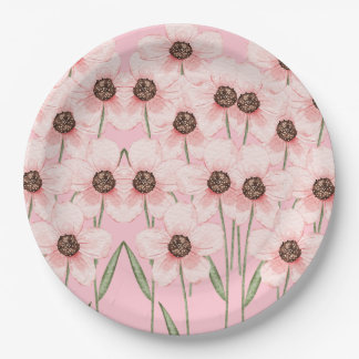 Rosa Blumen-Blumenmuster-Papierteller Pappteller