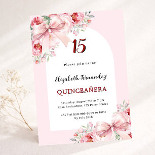 Rosa Blumen Bogen Bogen Bogen Luxus Quinceanera Einladung