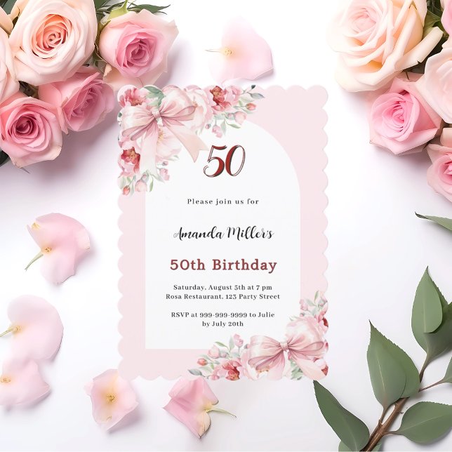 Rosa Blumen Bogen Bogenkuchen Geburtstag Einladung (Von Creator hochgeladen)