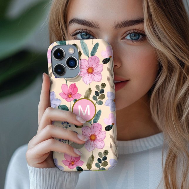 Rosa Blumen Boho Monogramm iPhone-Hülle Case-Mate iPhone Hülle (Von Creator hochgeladen)