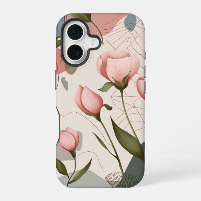 Rosa Blumen, Boho-Muster iPhone 16 Hülle (Rückseite)