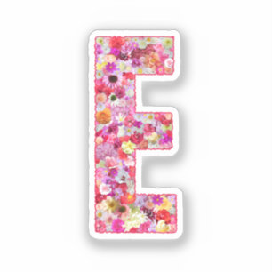 Rosa Blumen Botanisches Monogramm Buchstabe E Für Aufkleber