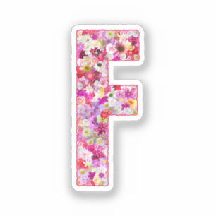 Rosa Blumen Botanisches Monogramm Buchstabe F Für Aufkleber