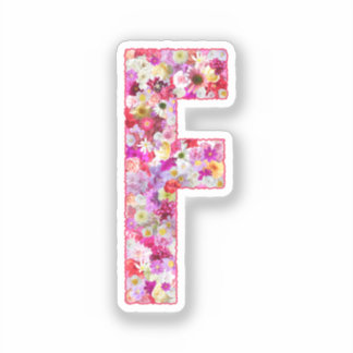Rosa Blumen Botanisches Monogramm Buchstabe F Für  Aufkleber