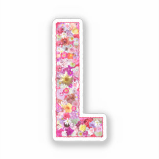 Rosa Blumen Botanisches Monogramm Buchstabe L Für  Aufkleber
