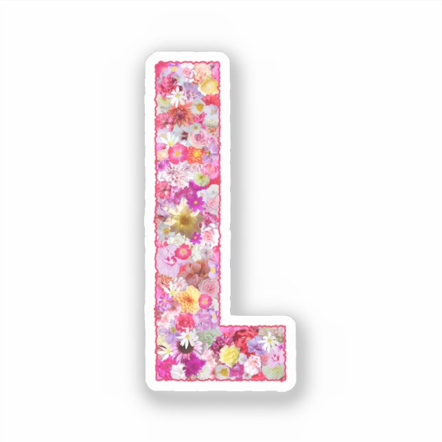 Rosa Blumen Botanisches Monogramm Buchstabe L Für  Aufkleber (Vorderseite)