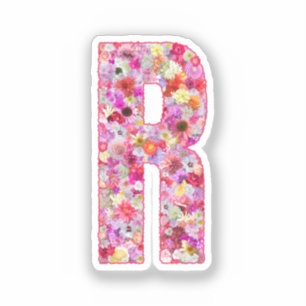 Rosa Blumen Botanisches Monogramm Buchstabe R Für Aufkleber
