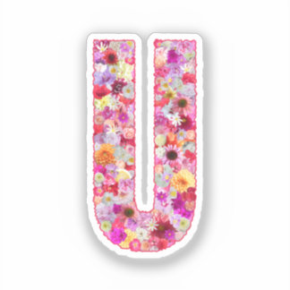 Rosa Blumen Botanisches Monogramm Buchstabe U Für  Aufkleber