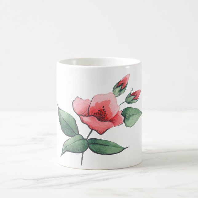 rosa Blumen, botanisches rotes Mit Blumengrün Kaffeetasse (Mittel)